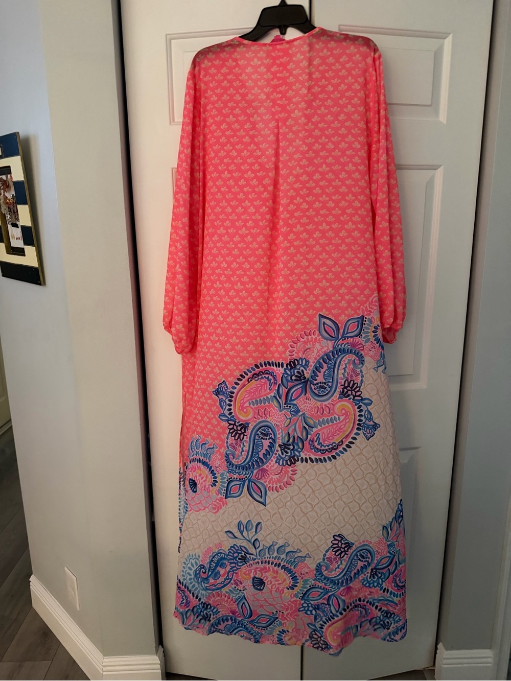 Lilly Pulitzer Coral and Blue Paisley V-Neck sheer Maxi Dress xl - Picture 5 of 5